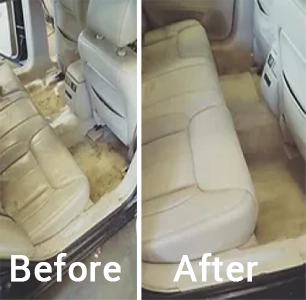 Before and after of car leather interior detailing